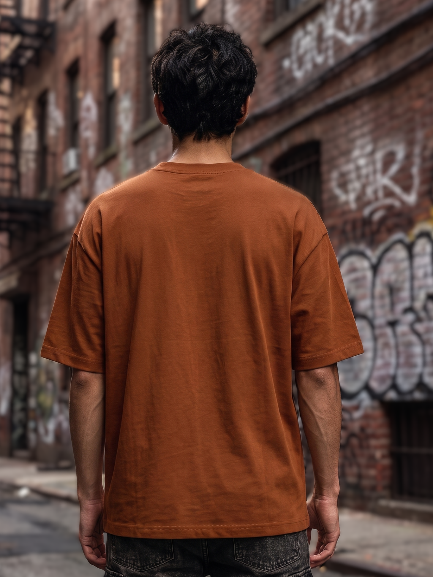 Rust Brown Streetwear Printed Oversized