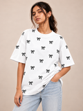 White bow Printed Oversized T-shirt