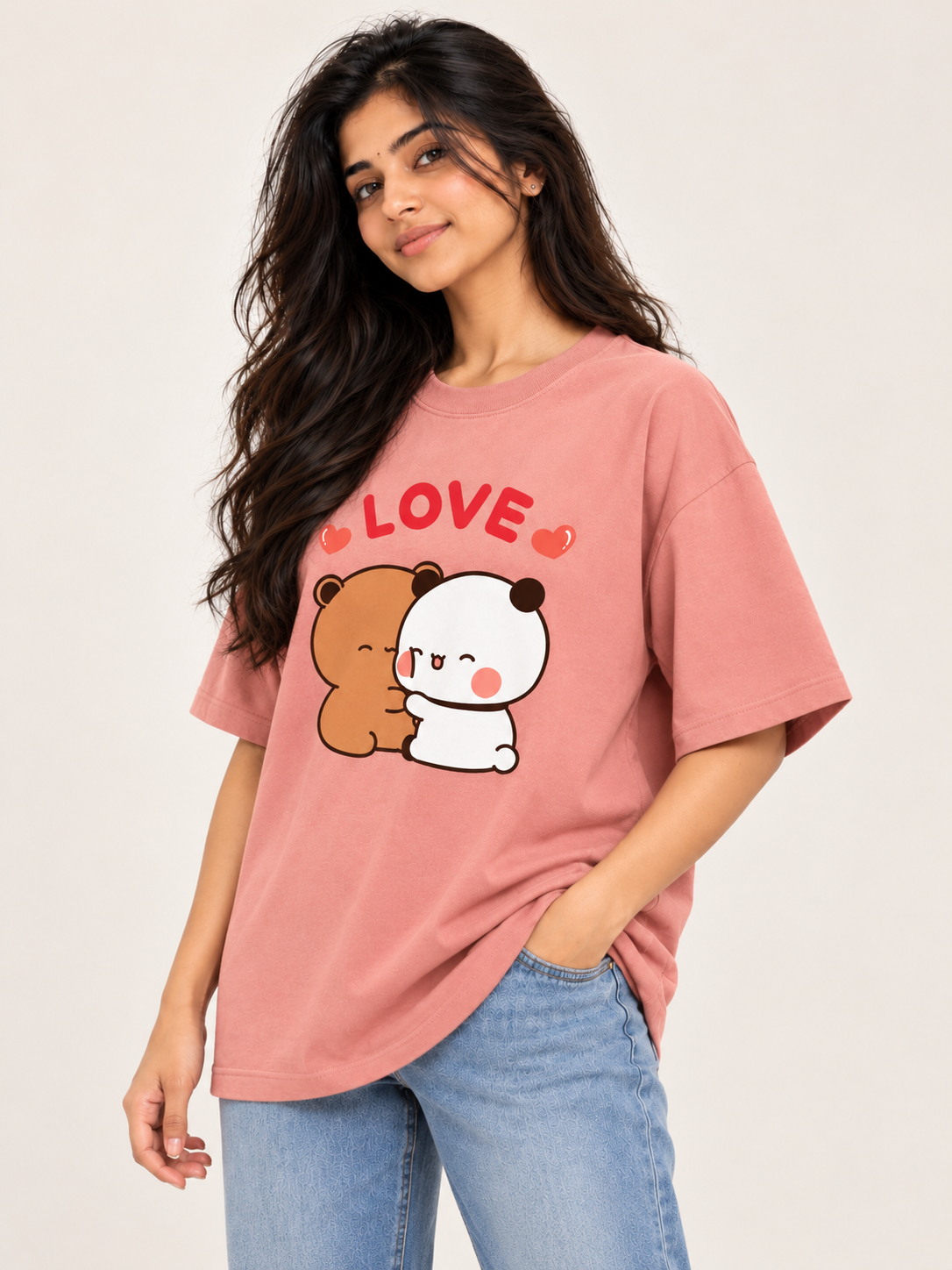 Pink teddy Printed Oversized T-shirt