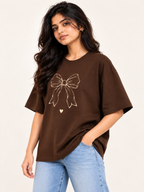Brown bow Printed Oversized T-shirt