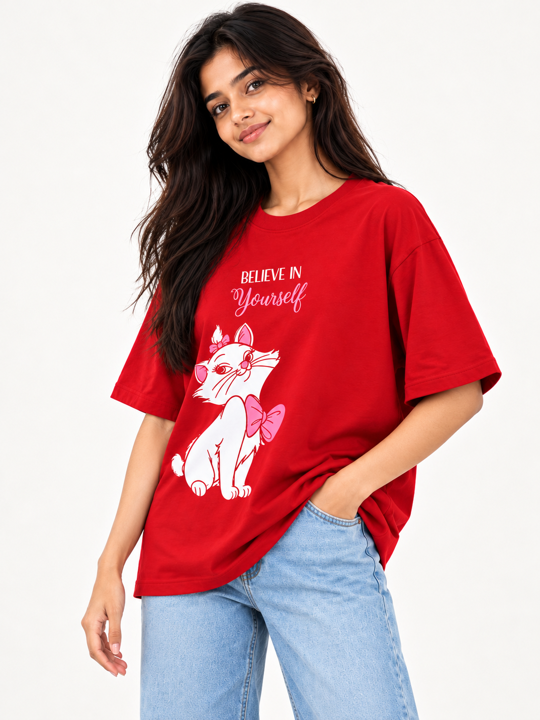 Red Printed Oversized T-shirt