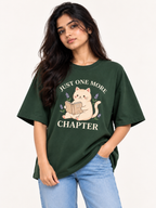 Olive green cat Printed Oversized T-shirt