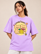 Lilac bear Printed Oversized T-shirt