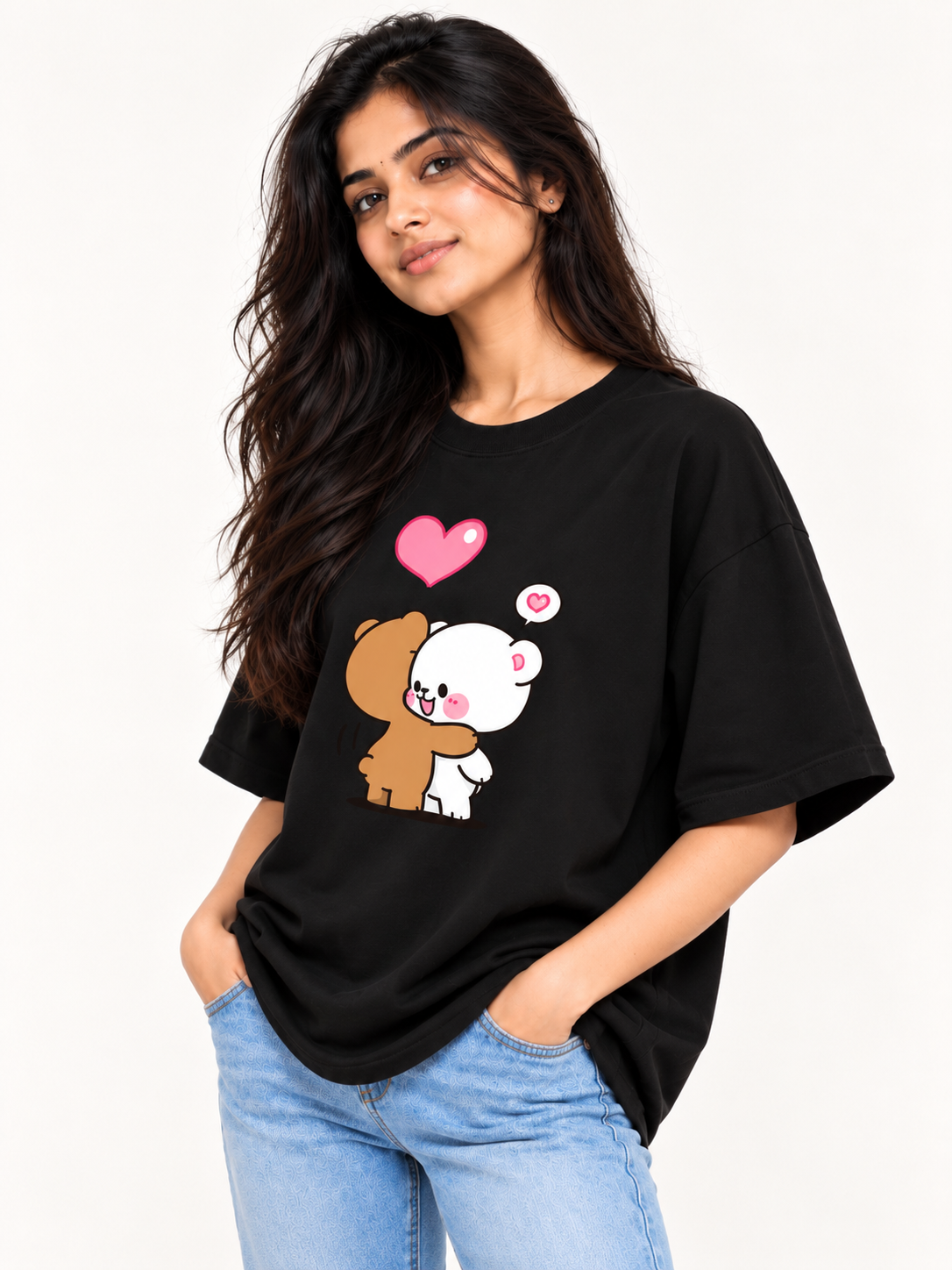 Black teddy Printed Oversized T-shirt