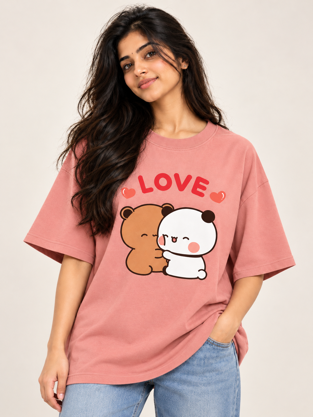 Pink teddy Printed Oversized T-shirt