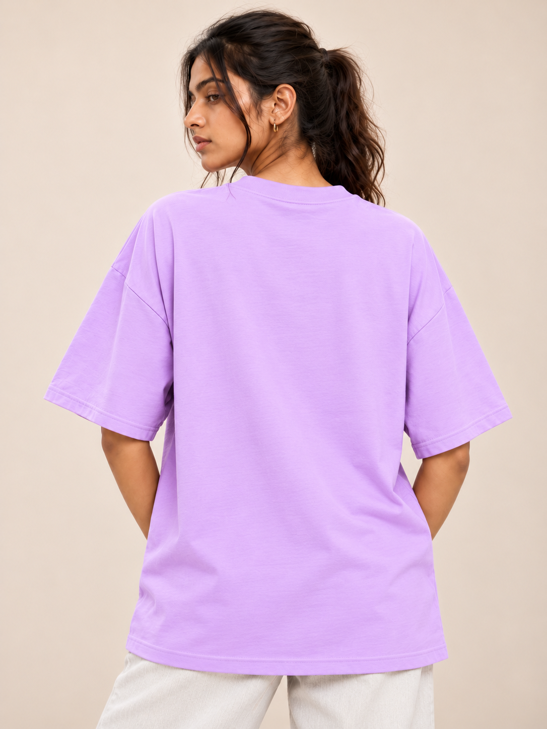 Lilac bear Printed Oversized T-shirt