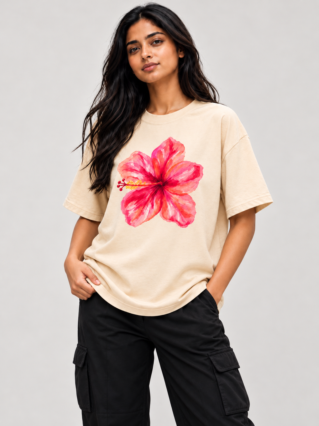 Skin hibiscus Printed Oversized T-shirt