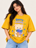 Mustard yellow teddy Printed Oversized T-shirt