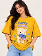 Mustard yellow teddy Printed Oversized T-shirt