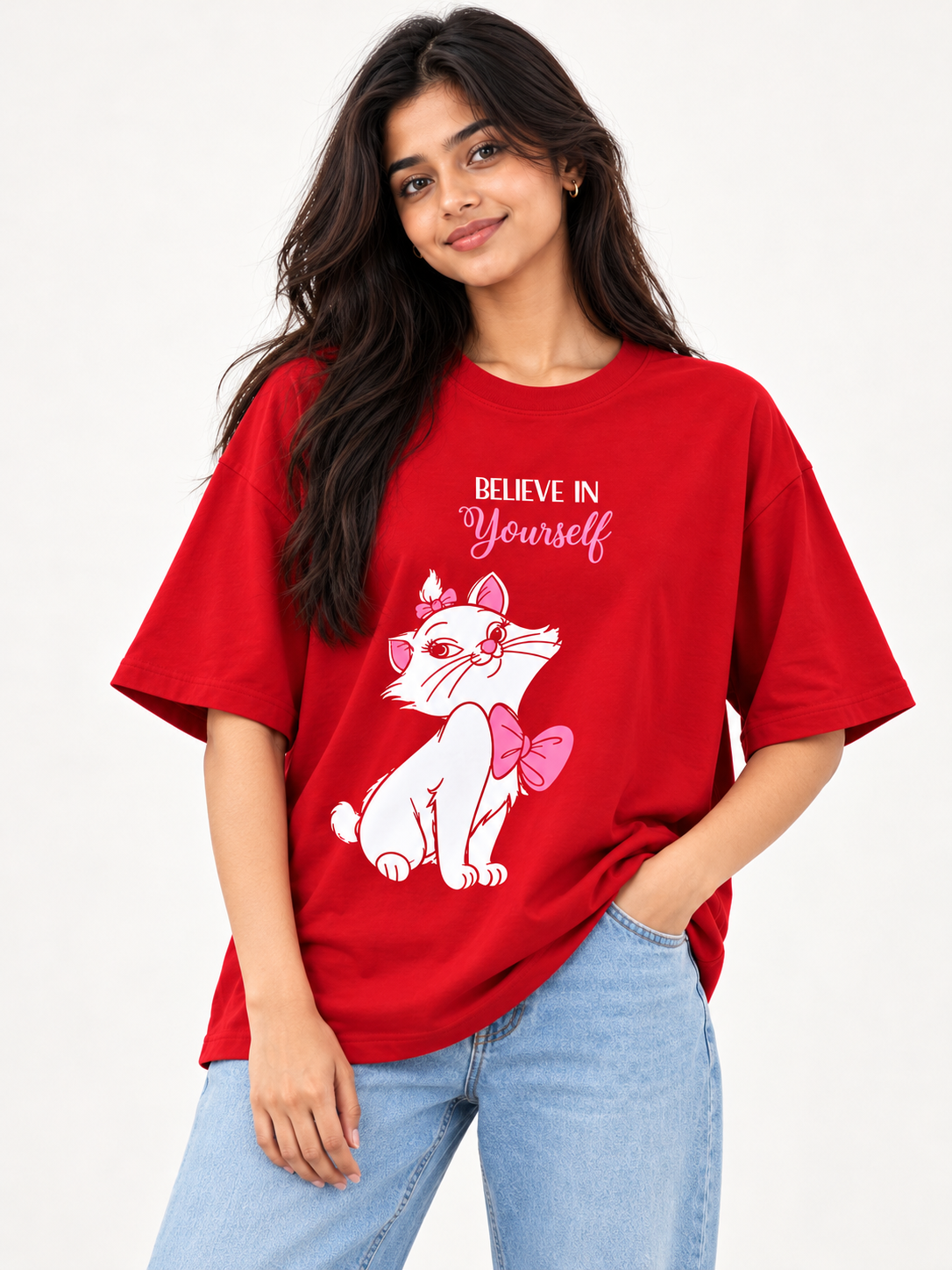 Red Printed Oversized T-shirt