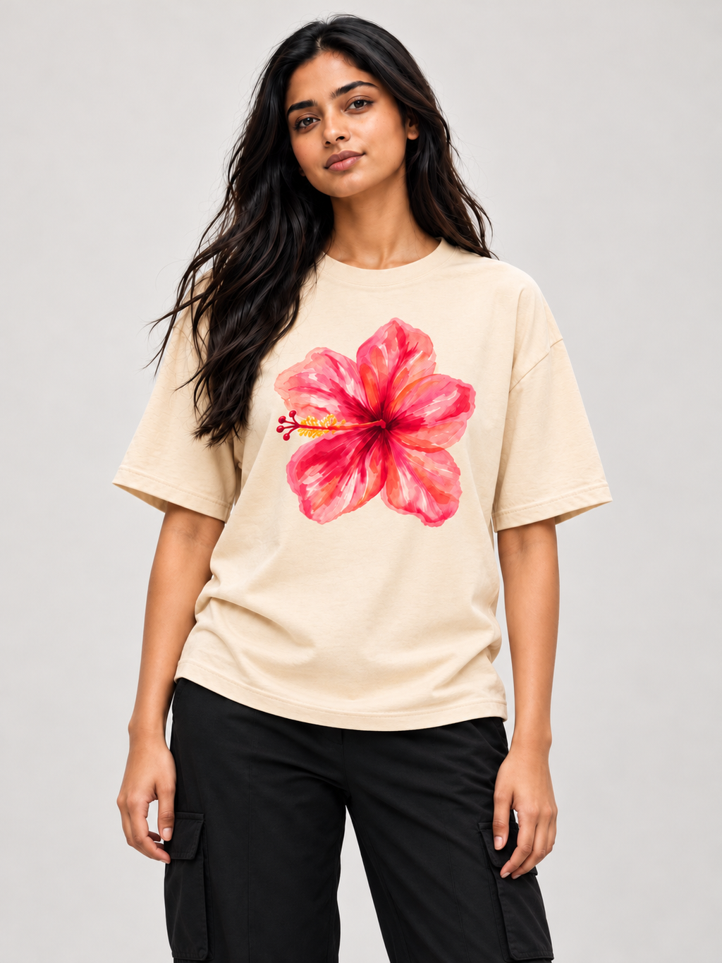 Skin hibiscus Printed Oversized T-shirt