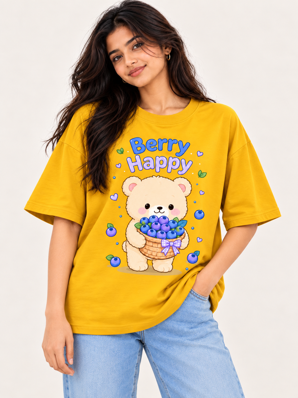 Mustard yellow teddy Printed Oversized T-shirt