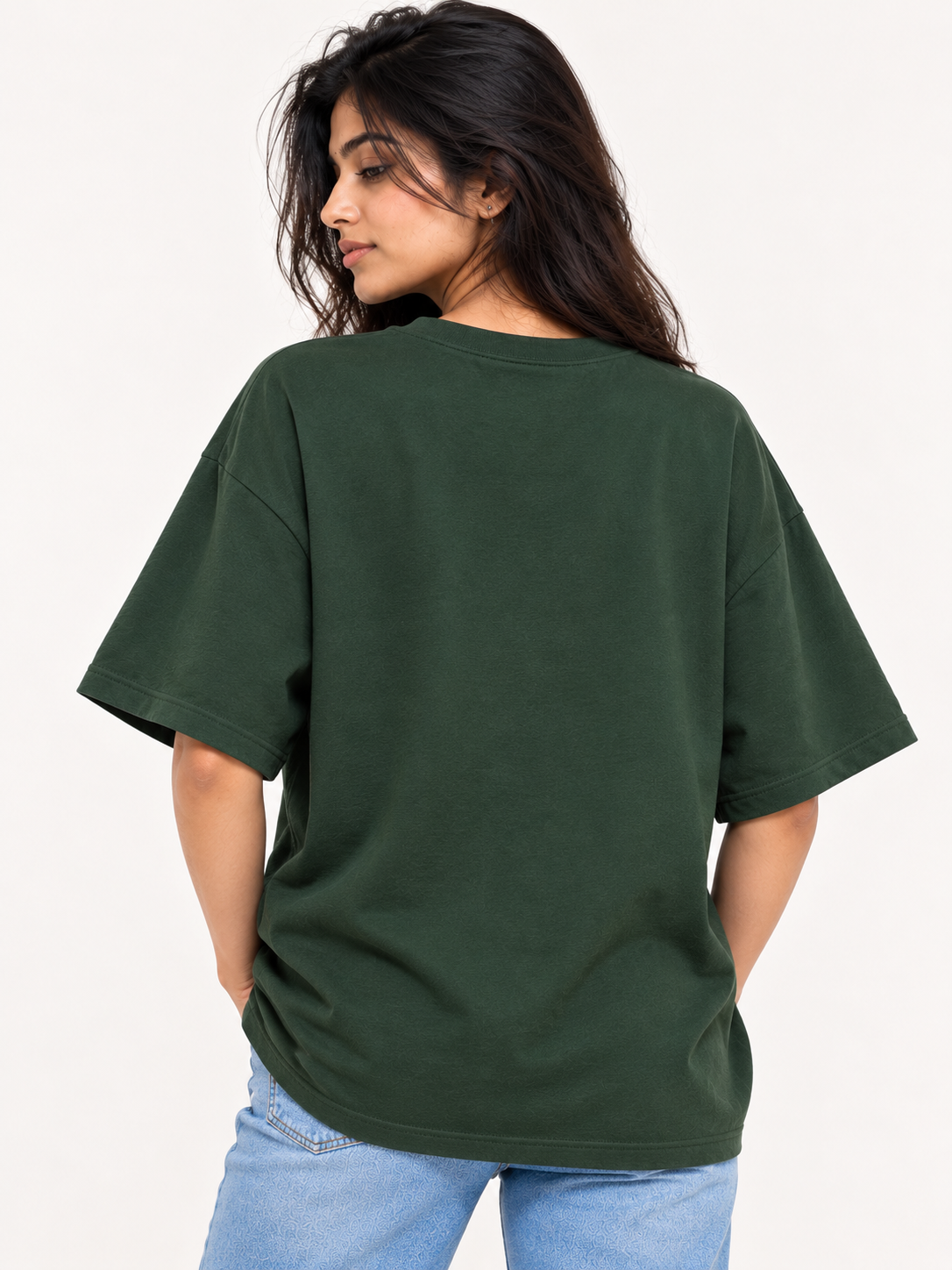 Olive green cat Printed Oversized T-shirt