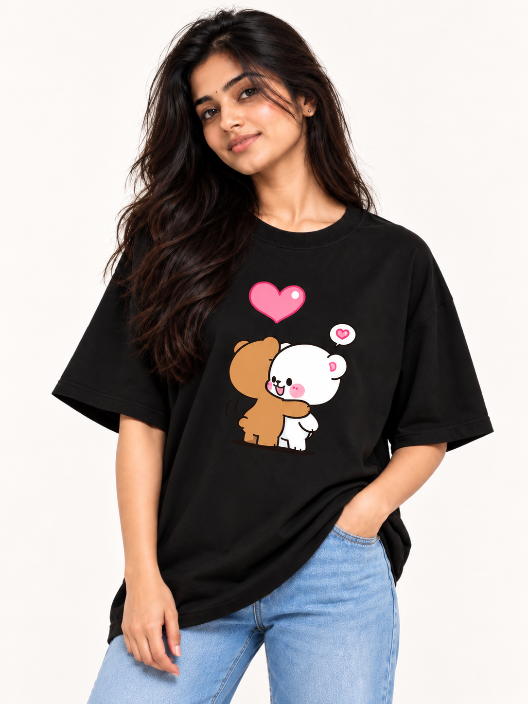 Black teddy Printed Oversized T-shirt