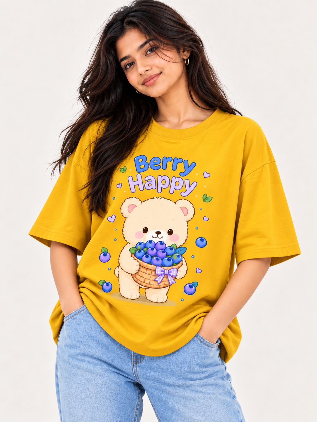 Mustard yellow teddy Printed Oversized T-shirt