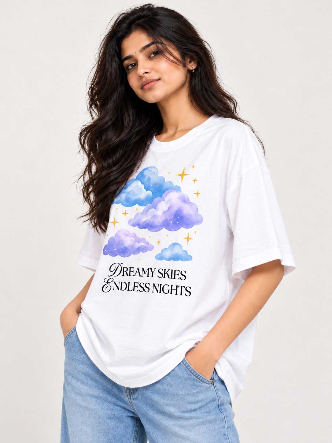 White cloud Printed Oversized T-shirt
