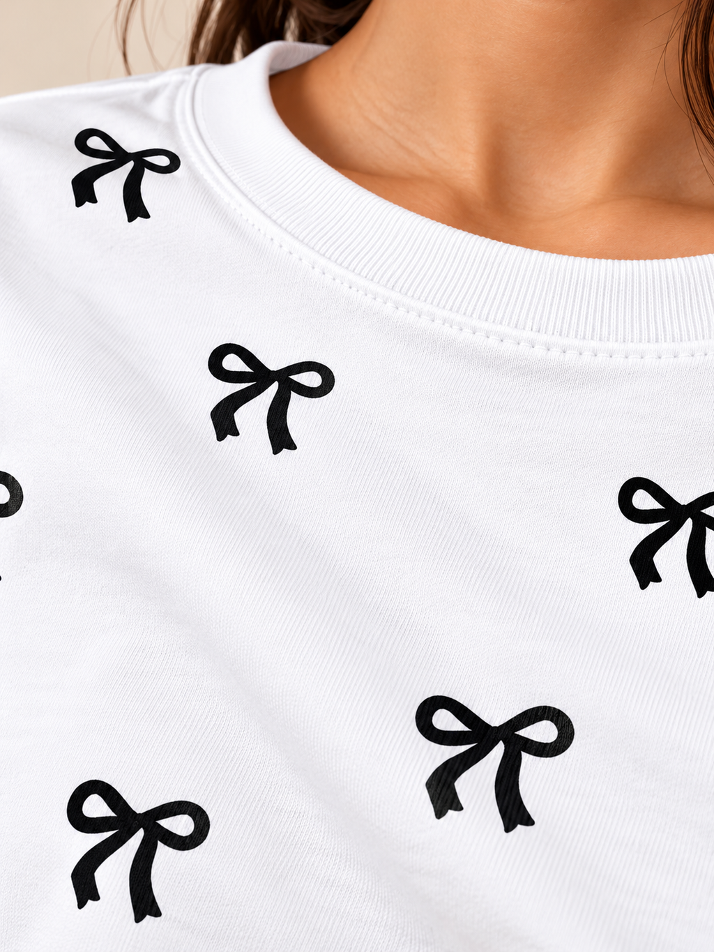 White bow Printed Oversized T-shirt