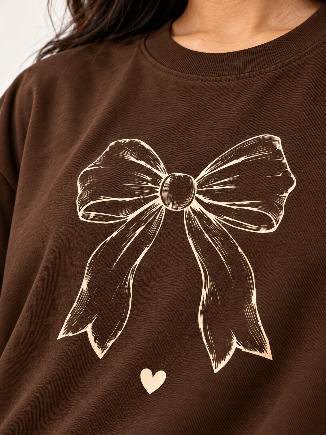 Brown bow Printed Oversized T-shirt