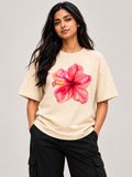 Skin hibiscus Printed Oversized T-shirt