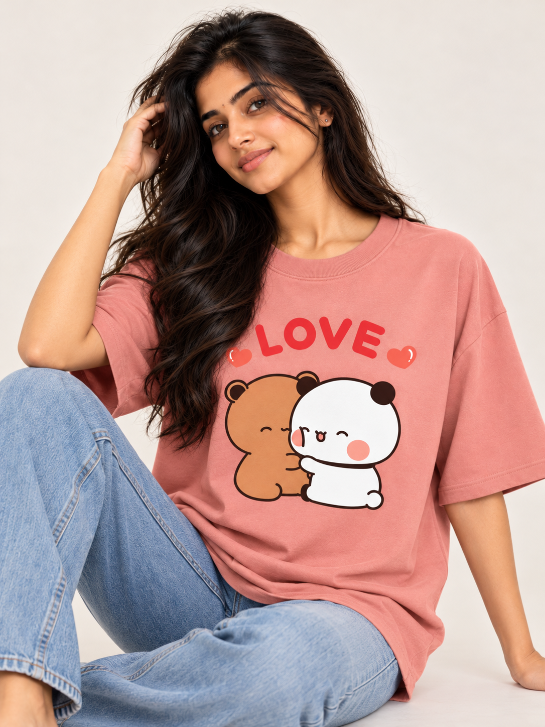 Pink teddy Printed Oversized T-shirt