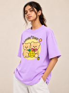 Lilac bear Printed Oversized T-shirt