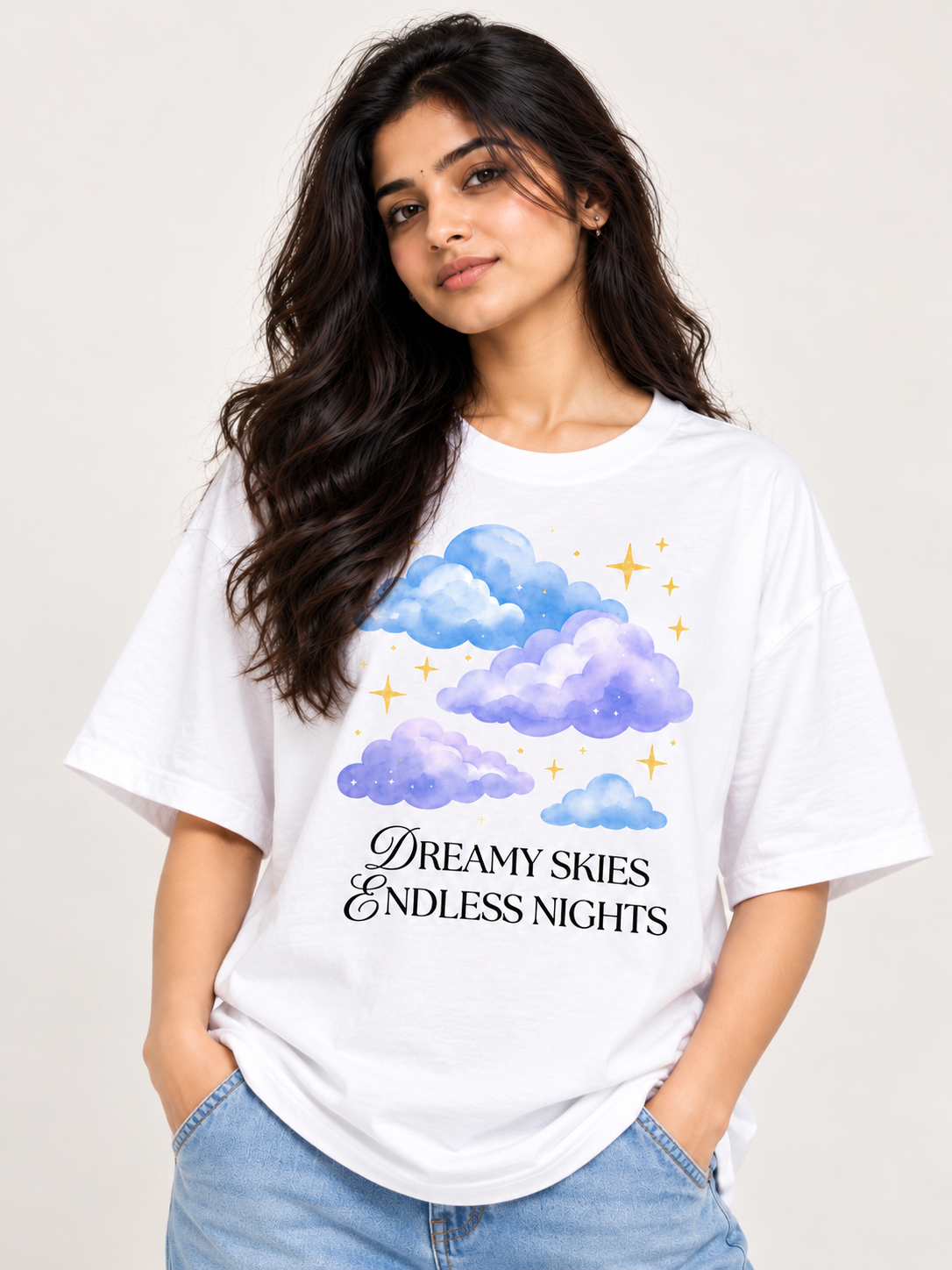 White cloud Printed Oversized T-shirt