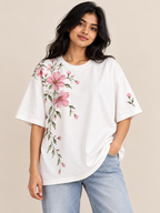 White flower Printed oversized T-shirt