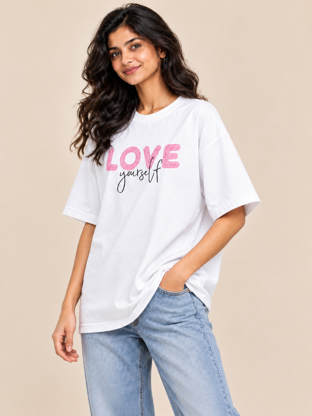 White love yourself Printed oversized T-shirt