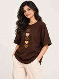 Brown heart printed oversized T-shirt