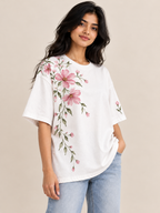 White flower Printed oversized T-shirt
