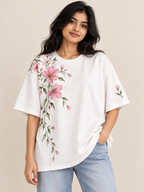 White flower Printed oversized T-shirt