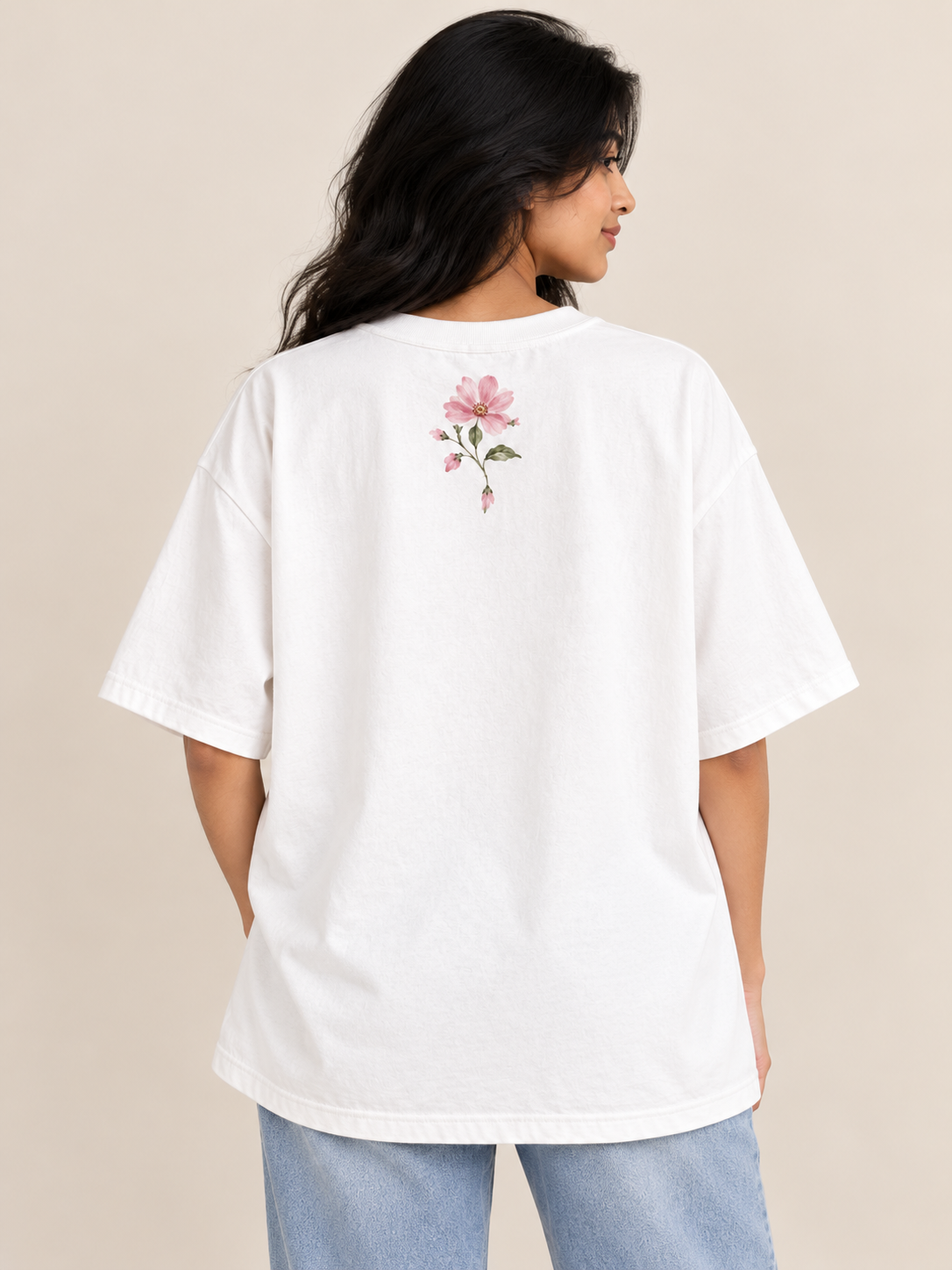 White flower Printed oversized T-shirt