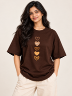 Brown heart printed oversized T-shirt