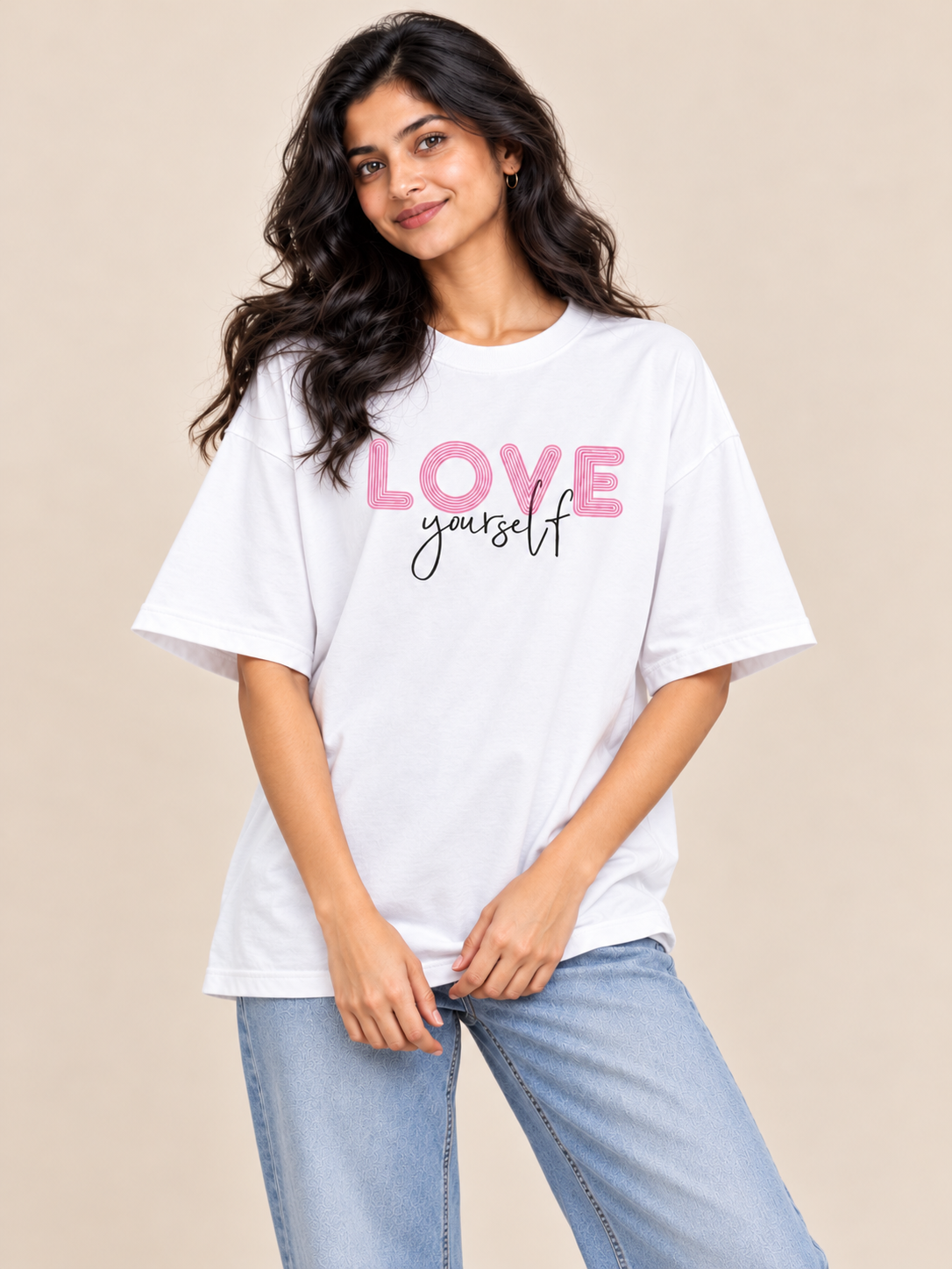 White love yourself Printed oversized T-shirt