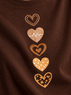Brown heart printed oversized T-shirt
