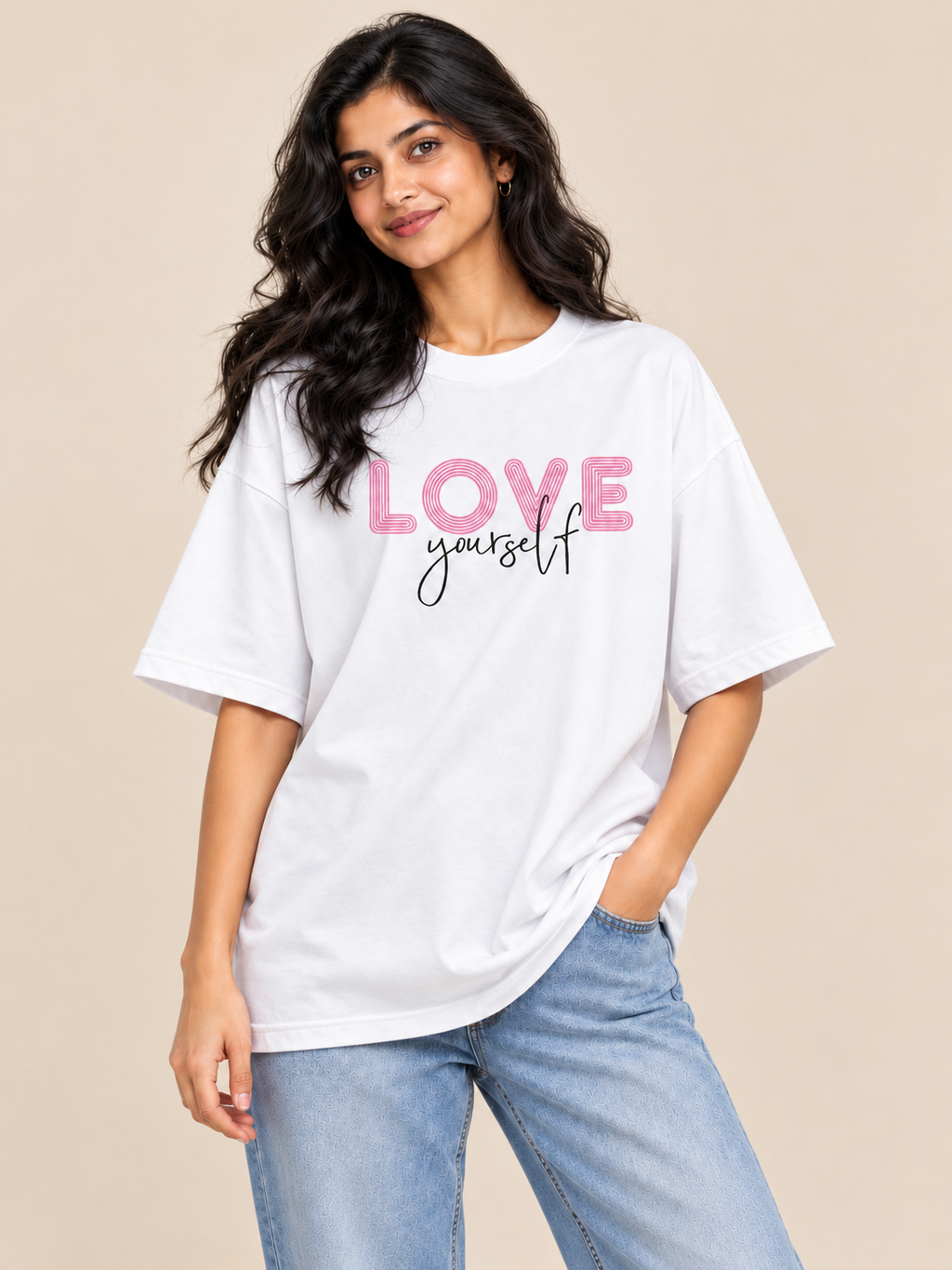 White love yourself Printed oversized T-shirt