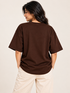 Brown heart printed oversized T-shirt