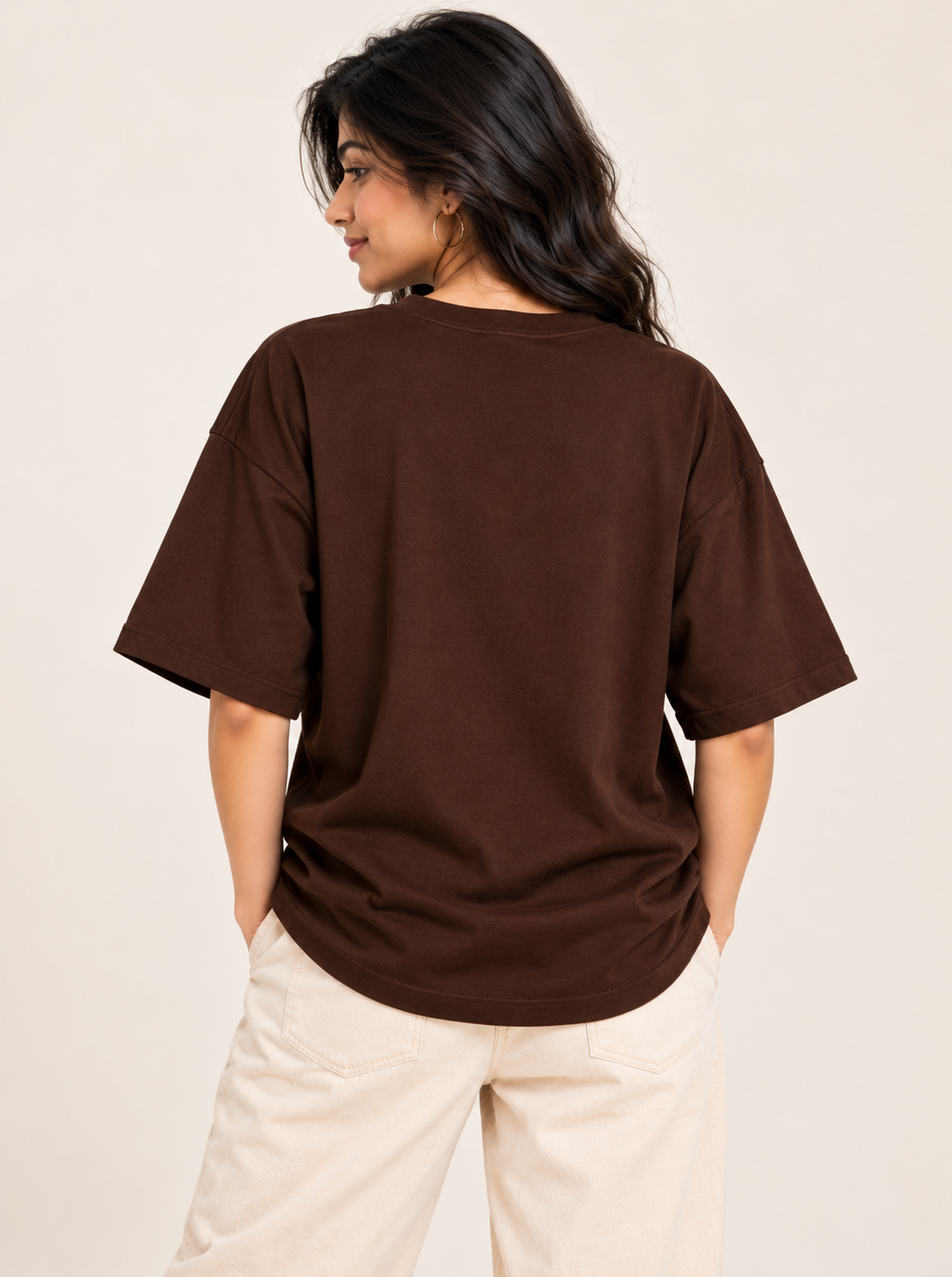 Brown heart printed oversized T-shirt