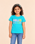 Girls' Aqua Hello Summer Printed Short Sleeve T-Shirt — front view