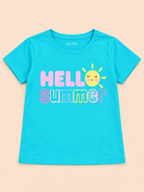 Girls' Aqua Hello Summer Printed Short Sleeve T-Shirt — detail view
