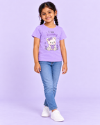 Girls' Lavender I Love Mommy Bear Printed Short Sleeve T-Shirt — full-length view
