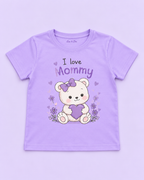 Girls' Lavender I Love Mommy Bear Printed Short Sleeve T-Shirt — flat-lay view