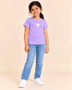 Girls' Lavender Mini Daisy Printed Short Sleeve T-Shirt — full-length view