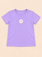 Girls' Lavender Mini Daisy Printed Short Sleeve T-Shirt — flat-lay view
