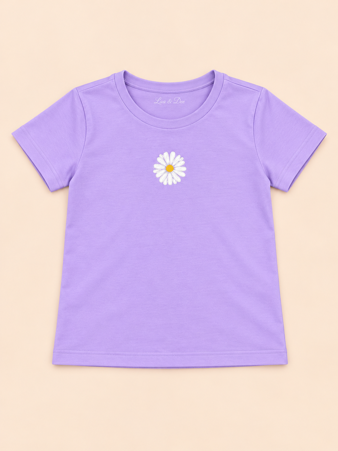 Girls' Lavender Mini Daisy Printed Short Sleeve T-Shirt — flat-lay view