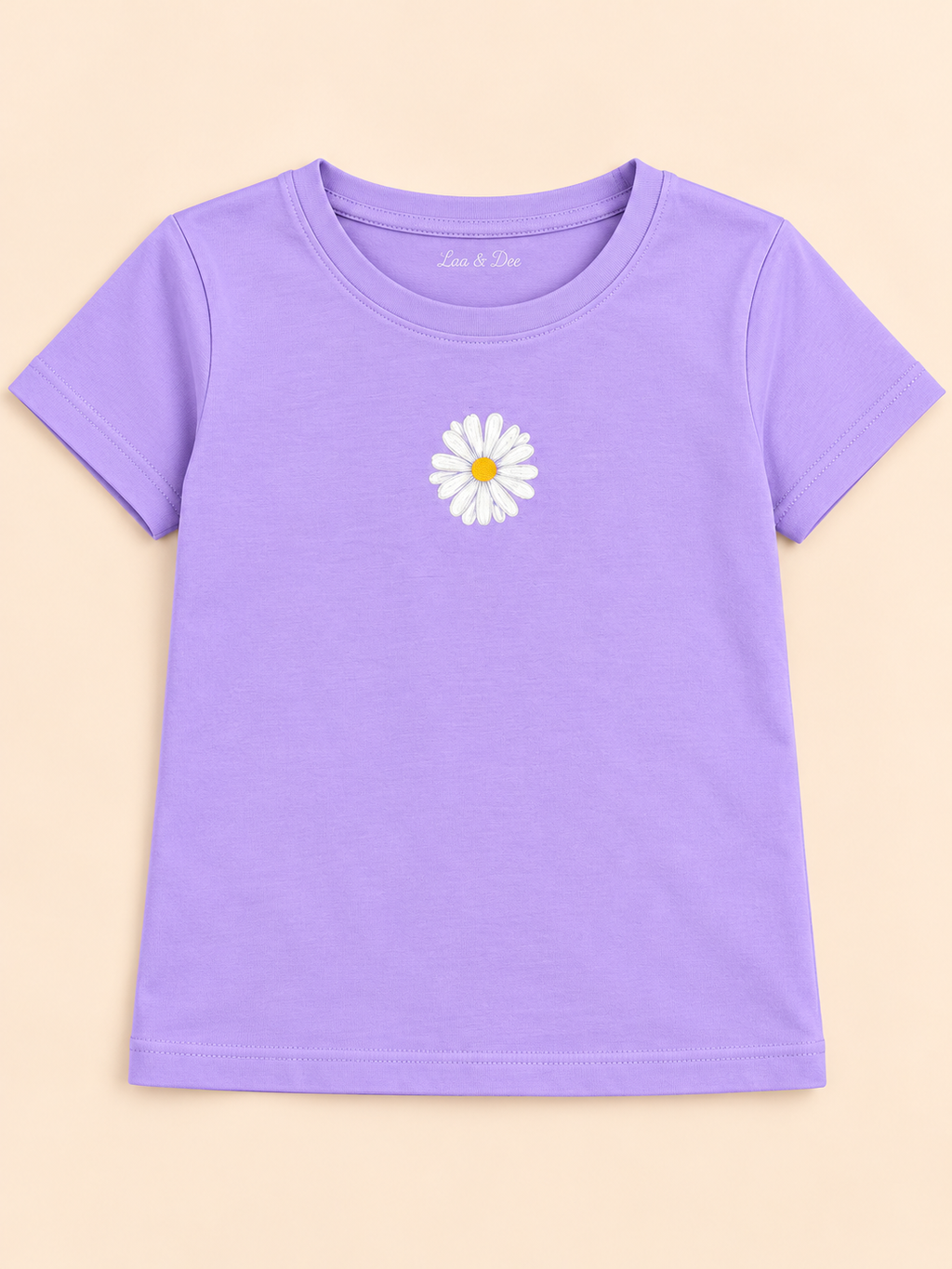 Girls' Lavender Mini Daisy Printed Short Sleeve T-Shirt — detail view