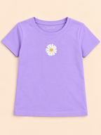 Girls' Lavender Mini Daisy Printed Short Sleeve T-Shirt — detail view