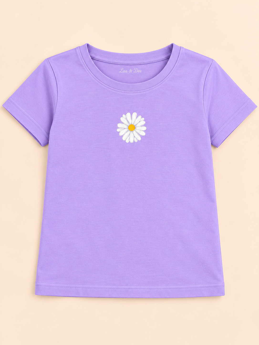 Girls' Lavender Mini Daisy Printed Short Sleeve T-Shirt — detail view