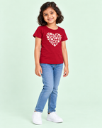 Girls' Maroon Daisy Heart Printed Short Sleeve T-Shirt — full-length view
