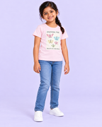 Girls' Pink Beauty of the World Butterflies Printed Short Sleeve T-Shirt — full-length view